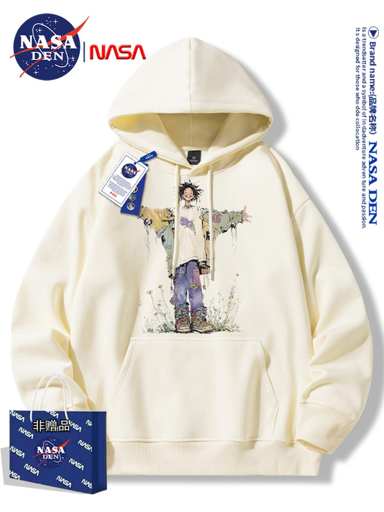 Nasa Collaboration Japanese Retro Heavyweight Long-Sleeve Sweatshirt for Men and Women, Fashionable Casual Loose Versatile Hooded Top