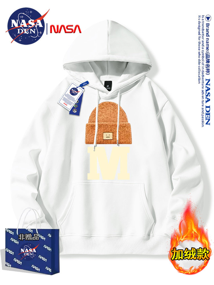 Nasa Co-Branded American Casual Heavyweight Long-Sleeve Sweatshirt for Men and Women, Fashionable, Loose-Fitting, Versatile, Fleece-Lined Hooded Top