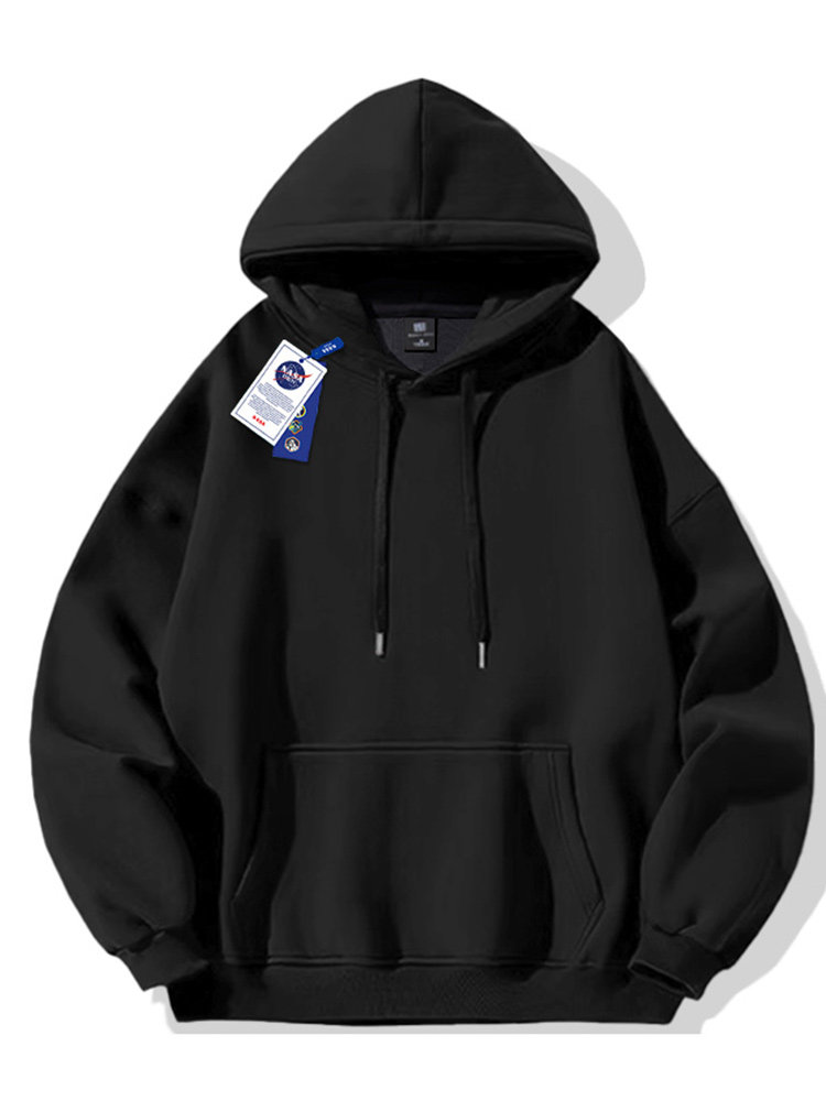 Nasa Co-Branded Autumn and Winter Long-Sleeved Hooded Sweatshirt for Men and Women, Fleece-Lined and Thickened, Casual, Loose, Simple, Solid Color Jacket