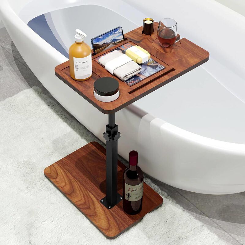 Cross-Border Bamboo Bathtub Side Table Wine Glass Holder Solid Wood Bathtub Adjustable Storage Rack