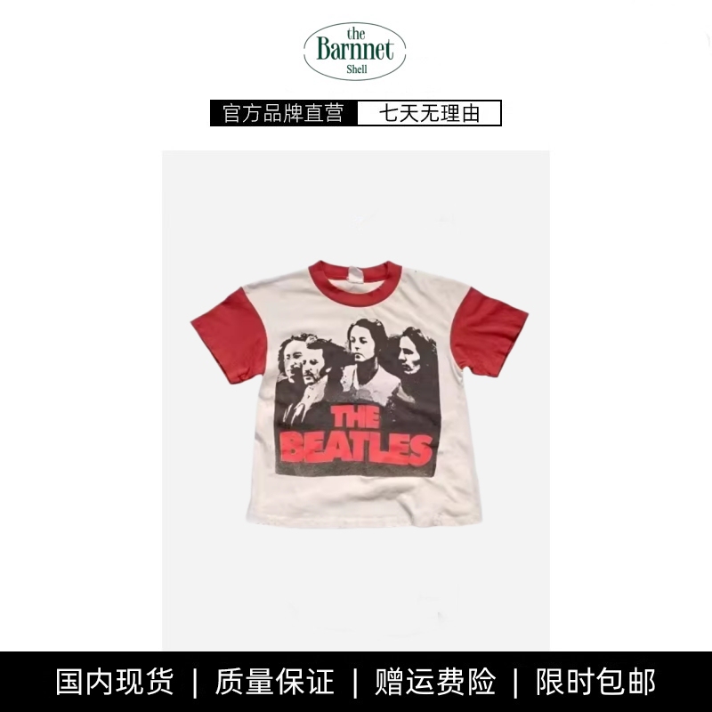 [in Stock] Thebarnnet Shell Korean Niche Brand Jennie Style Color-Blocking Band Print Short-Sleeve T-Shirt