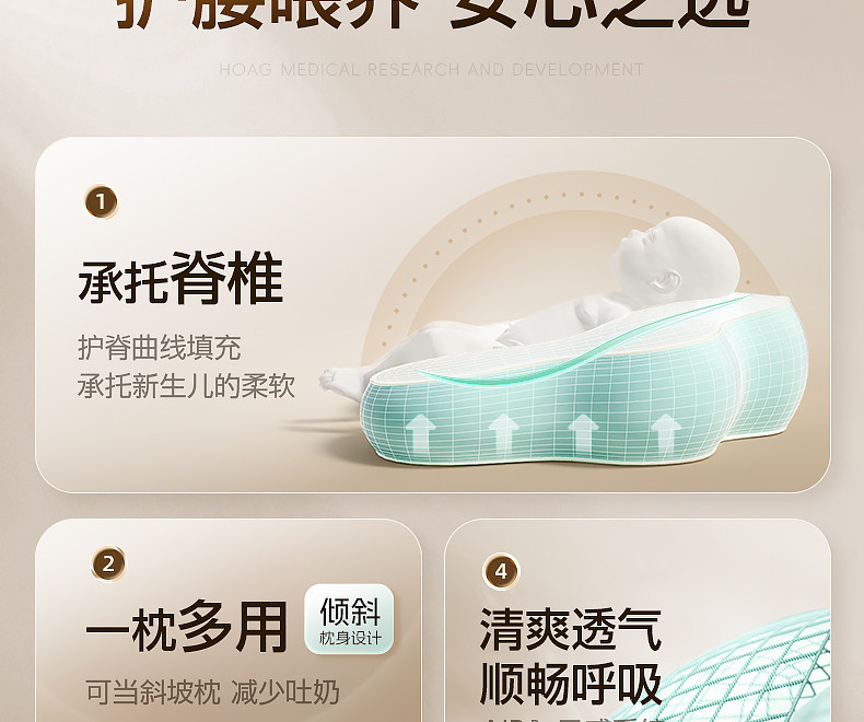霍格Hoag哺乳枕新生儿喂奶神器亲喂坐喂环抱护腰靠垫喂奶枕头 — 6