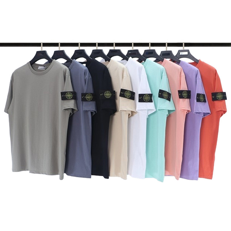 Stoneisdrey Stone Island Short-Sleeve T-Shirt with Badge and Armband, Loose Round Neck Unisex Base Shirt Short-Sleeve