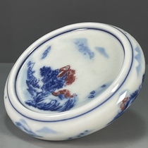 Chai kiln collection of blue and white underglaze red landscape pattern lid and pot holder. Collection of antique and second-hand porcelain.