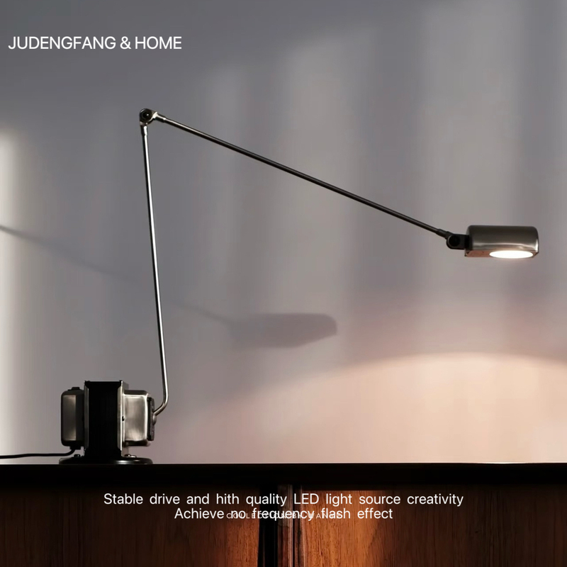 Italian Lumina Motorized Swing-Arm Table Lamp with Adjustable Mechanical Arm, Vintage Bauhaus Living Room Desktop Reading Lamp
