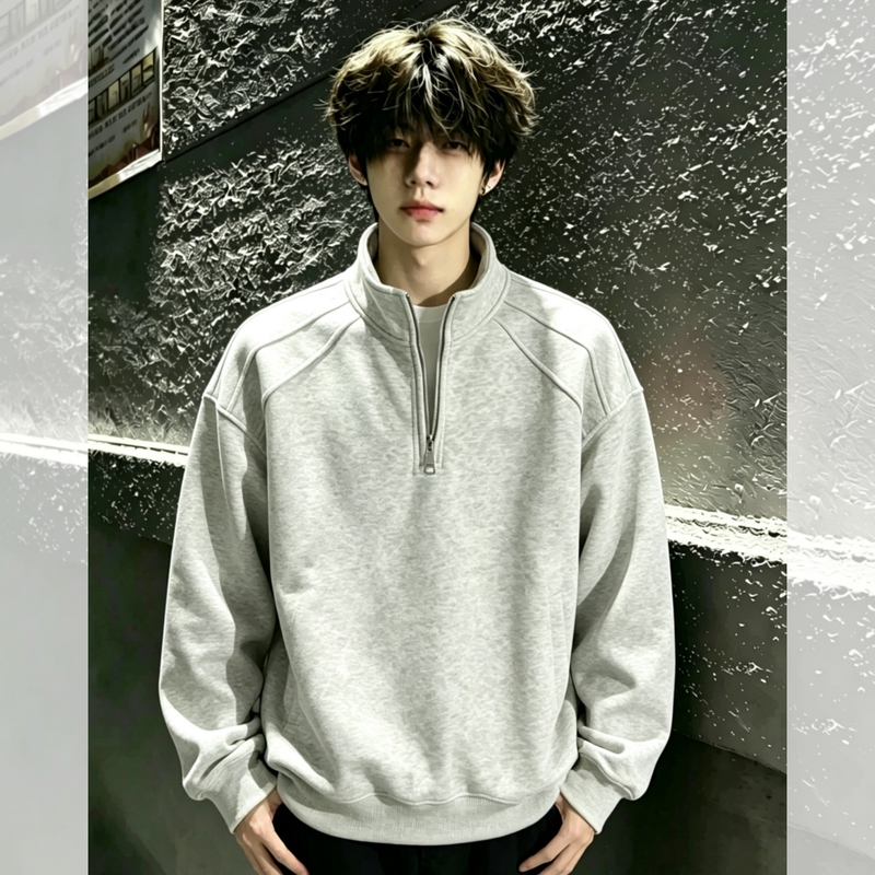 American-Style Stand-Up Collar Half-Zip Sweatshirt for Men, Autumn and Winter Loose Casual Trendy Brand Heavyweight Youth Layered Fleece Jacket American-Style Stand-Up Collar Half-Zip Sweatshirt for Men, Autumn and Winter Loose Casual Trendy Brand Heavyweight Youth Layered Fleece Jacket