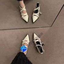 Pointed toe shoes for women 2024 spring new design Mary Jane thick heel cross buckle fashion sandals