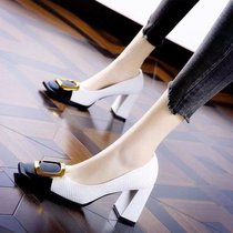 Square Toe Thick Heel Womens Shoes 2024 Spring New High Heels Fashion Color Matching Pumps