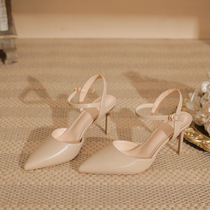 2024 summer new style pointed-toe nude high-heeled shoes for women stiletto heels French style toe-back hollow sandals for women to wear outside