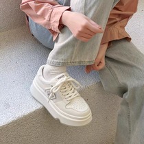 Genuine thick-soled super hot sponge cake white shoes for women 2024 new spring Hong Kong style casual black and white panda sports sneakers