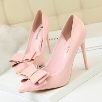 9511-18 Korean style fashionable sweet high heels stiletto heels delicate slimming shallow mouth pointed toe bow shoes
