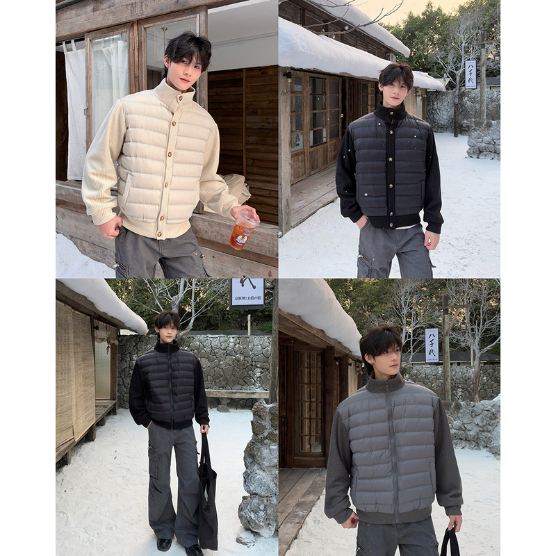 H Tonic Lightweight Ribbed down Jacket 90% White Duck down Knitted Patchwork Stand Collar Warm Coat for Men High-End Solid Color H Tonic Lightweight Ribbed down Jacket 90% White Duck down Knitted Patchwork Stand Collar Warm Coat for Men High-End Solid Color
