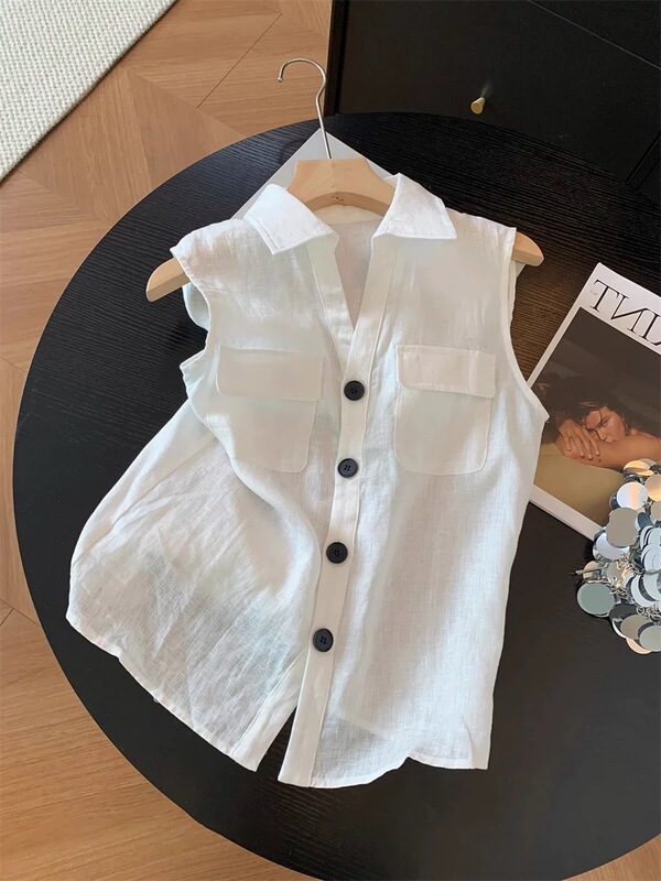 Old Money Style Retro Thin Sleeveless Short V-Neck Shirt for Men and Women, Summer Design, Loose Vest, Versatile Top