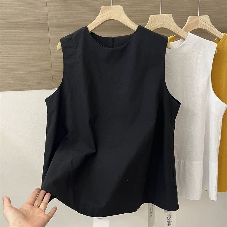 Sleeveless Shirt for Women 2025 Summer New Round Neck Yellow Loose Casual Petite Fashion Top