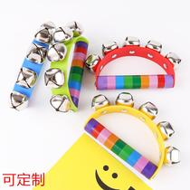Wooden leather five-bell semicircle hand bell Orff music early education musical instrument toy customized infant teaching aids