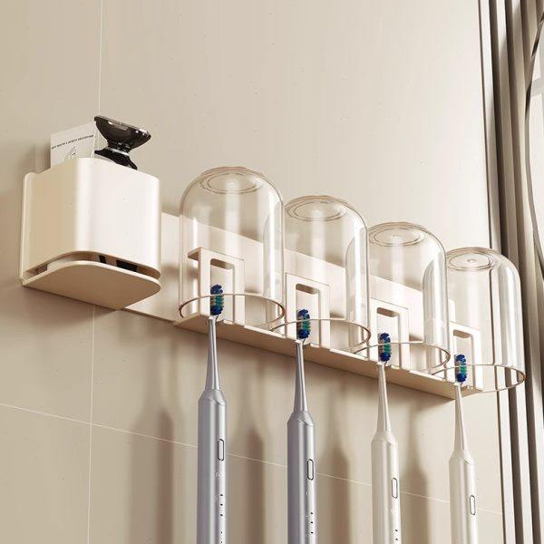 Mouthwash cup brush cup rack milk storage bathroom hole-free toothbrush storage rack wall hanging white electric