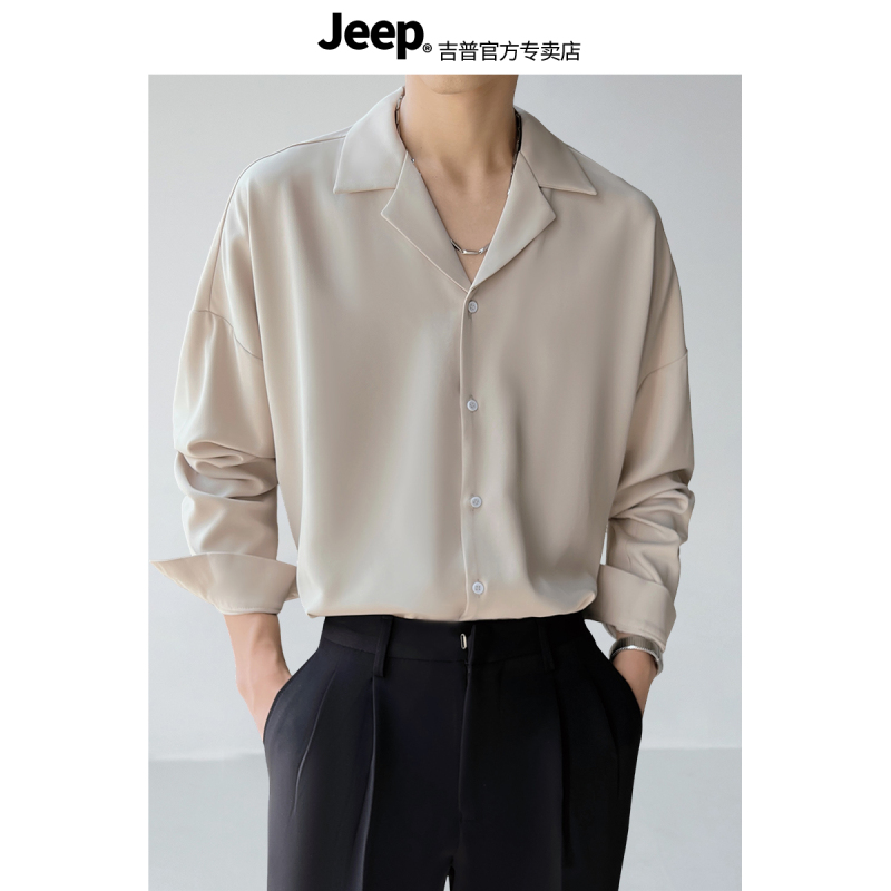 Jeep Casual Loose-Fit Long-Sleeve Men's Shirt, New Cuban Collar Drapey Stylish Top for Spring and Autumn 2026