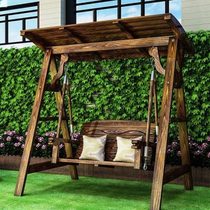 Solid wood swing outdoor rocking chair carbonized anti-corrosion wood indoor balcony hanging chair double home cradle courtyard leisure chair