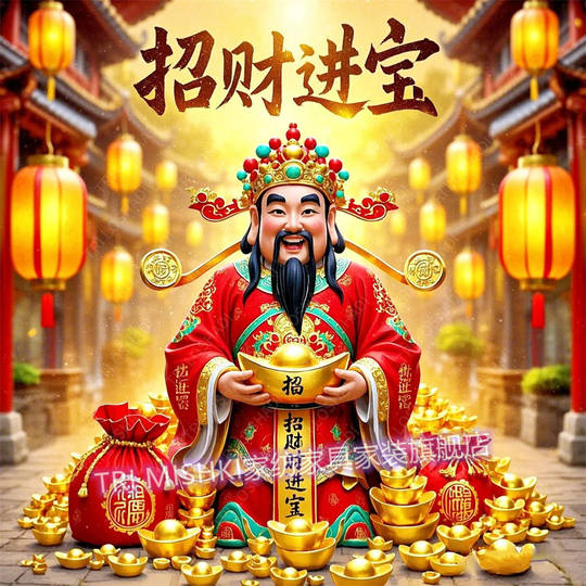 2025 Neujahrs-Gott des Reichtums-Aufkleber-Wandbild, beliebtes Wohnzimmer, festliche Wandaufkleber, glückliche Menschen und wohlhabender Reichtum, Frühlingsfest-Türaufkleber