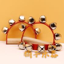 Wooden handle leather Suzuki handbell Orff percussion instrument Cross 5 Suzuka Handmade child hand rattle wrist bell customised