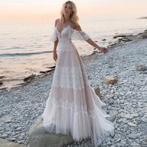 Bohemian Wedding Dresses Tempting Nude Champagne V Neck Chic