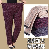 Middle-aged and elderly womens autumn and winter mothers camel velvet cotton pants for womens outer wear plus fattening and loosening high waist thickening 200 pounds straight