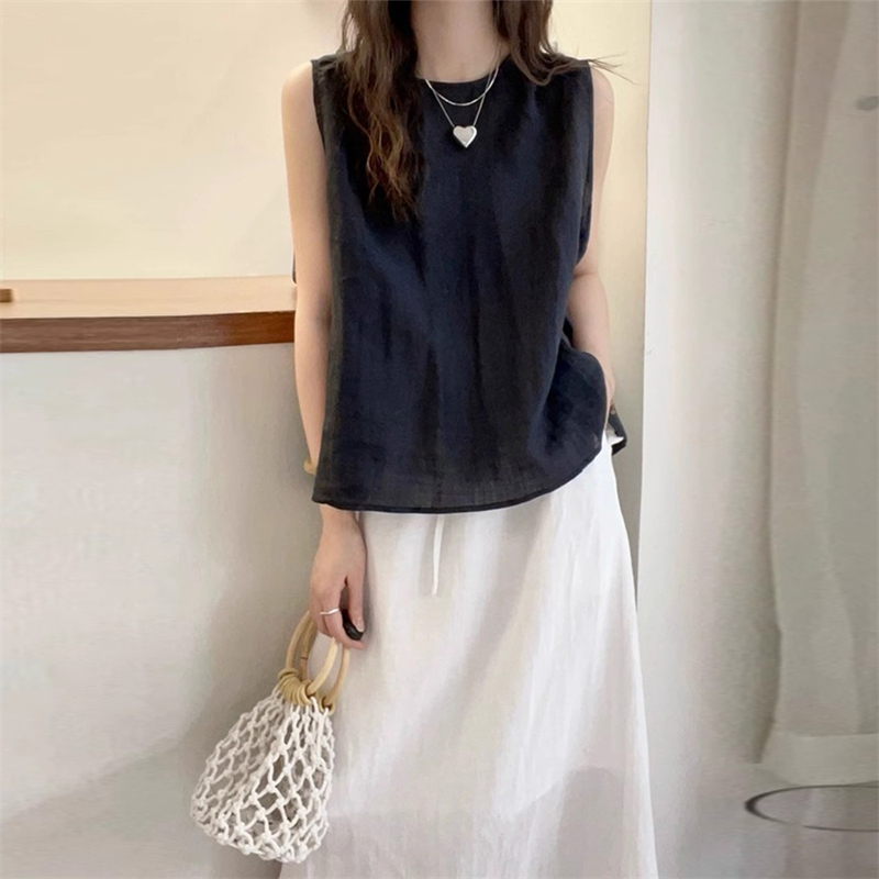 High-End Simple Round-Neck Sleeveless Shirt for Women, Summer Relaxed Style, Age-Reducing, Fashionable, Beautiful, Versatile Top, Vest, Blouse High-End Simple Round-Neck Sleeveless Shirt for Women, Summer Relaxed Style, Age-Reducing, Fashionable, Beautiful, Versatile Top, Vest, Blouse