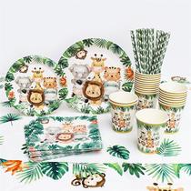 Jungle Safari Birthday Decorations Animal Disposable Tablewa