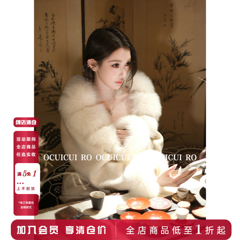 Circlemoon【Zhuangsheng Die Meng】100% Australian Wool/Fox Fur Collar Double-Sided Woolen Coat Short Woolen Overcoat