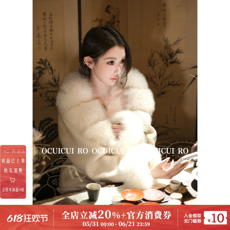 Circlemoon【Zhuangsheng Die Meng】100% Australian Wool/Fox Fur Collar Double-Sided Woolen Coat Short Woolen Overcoat