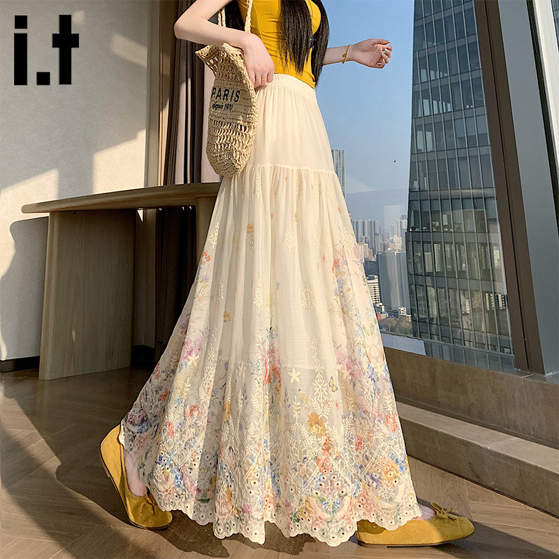 It:Chocoolate French Lace Hollow Embroidery Skirt for Women, Unique A-Line Floral Long Skirt for Spring and Summer It:Chocoolate French Lace Hollow Embroidery Skirt for Women, Unique A-Line Floral Long Skirt for Spring and Summer