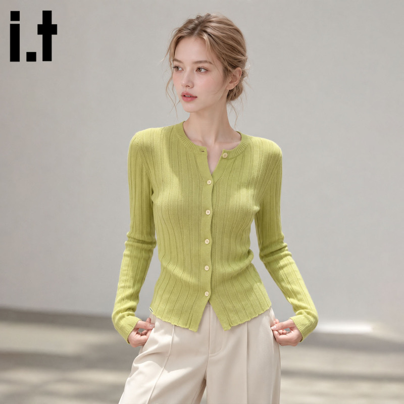 Chocoolate Oxygen Green Long-Sleeve Knitted Cardigan for Women, Autumn Style, Elegant and Smart Outfit Cardigan Top