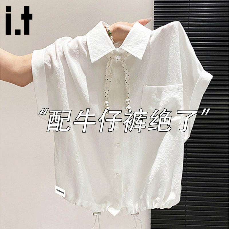 Chocoolate White Polo Collar Short-Sleeved Shirt for Women Summer High-Intelligence Style Polka Dot Ribbon Commuter Top Chocoolate White Polo Collar Short-Sleeved Shirt for Women Summer High-Intelligence Style Polka Dot Ribbon Commuter Top