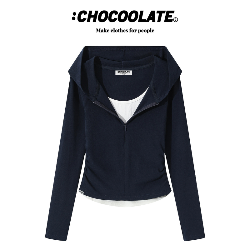 It: Chocoolate Korean Style Fake Two-Piece Hooded Long-Sleeve T-Shirt for Women, 2026 Autumn, High-End Outerwear Short Top It: Chocoolate Korean Style Fake Two-Piece Hooded Long-Sleeve T-Shirt for Women, 2026 Autumn, High-End Outerwear Short Top