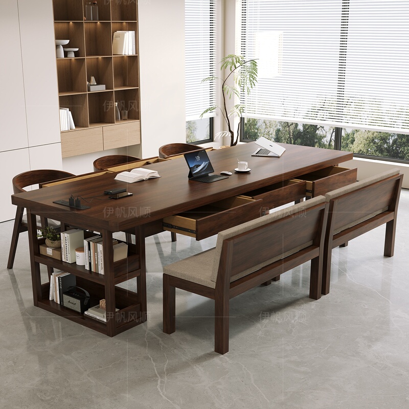 All-Solid Wood Large Bookcase Desk, Long Table with Drawers, Suitable for Living Room, Home Study Desk, Dining Table, Chinese-Style Workbench All-Solid Wood Large Bookcase Desk, Long Table with Drawers, Suitable for Living Room, Home Study Desk, Dining Table, Chinese-Style Workbench