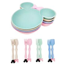 3pcs Wheat Straw Baby Cartoon Tableware Set Childrens Dishe