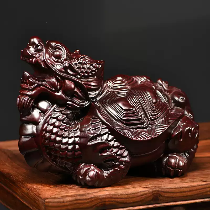 黑檀木雕龍龜擺件實木雕刻招財鎮宅家居辦公室桌面裝飾擺設