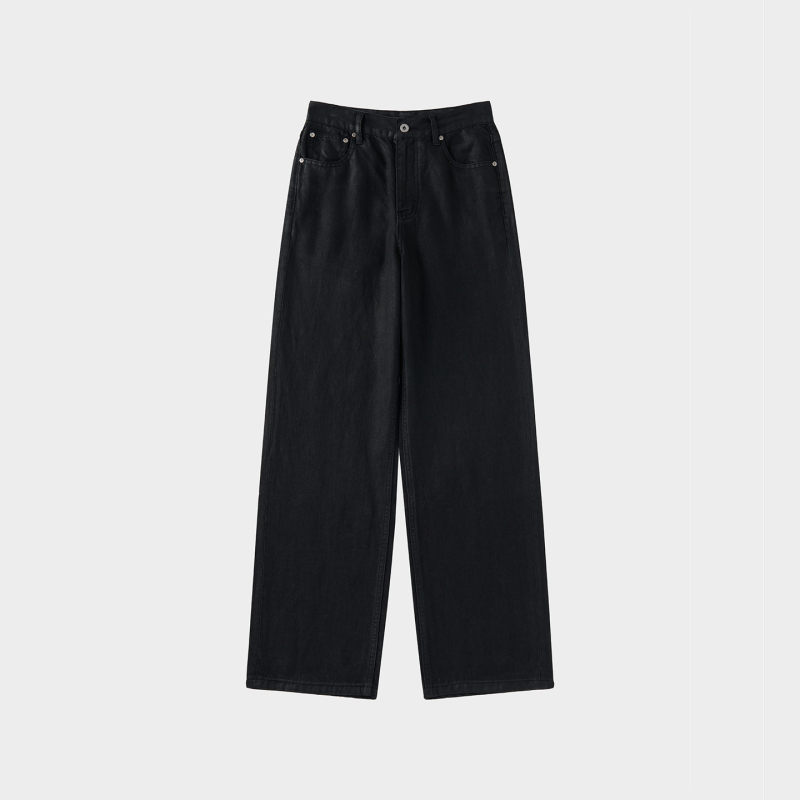 Amicus Animae Italian Waxed 100% French Dew Linen Relaxed Black "Duke" Jeans