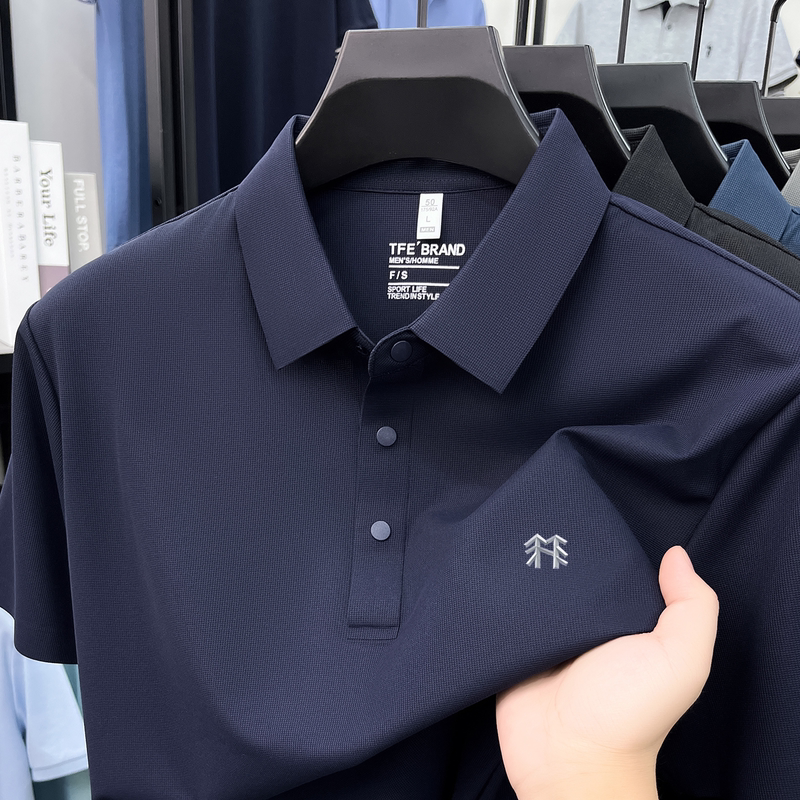 Outlet Clearance Men's Polo Shirt Short-Sleeved Summer Ice Silk T-Shirt Business Casual Quick-Drying Collared Shirt