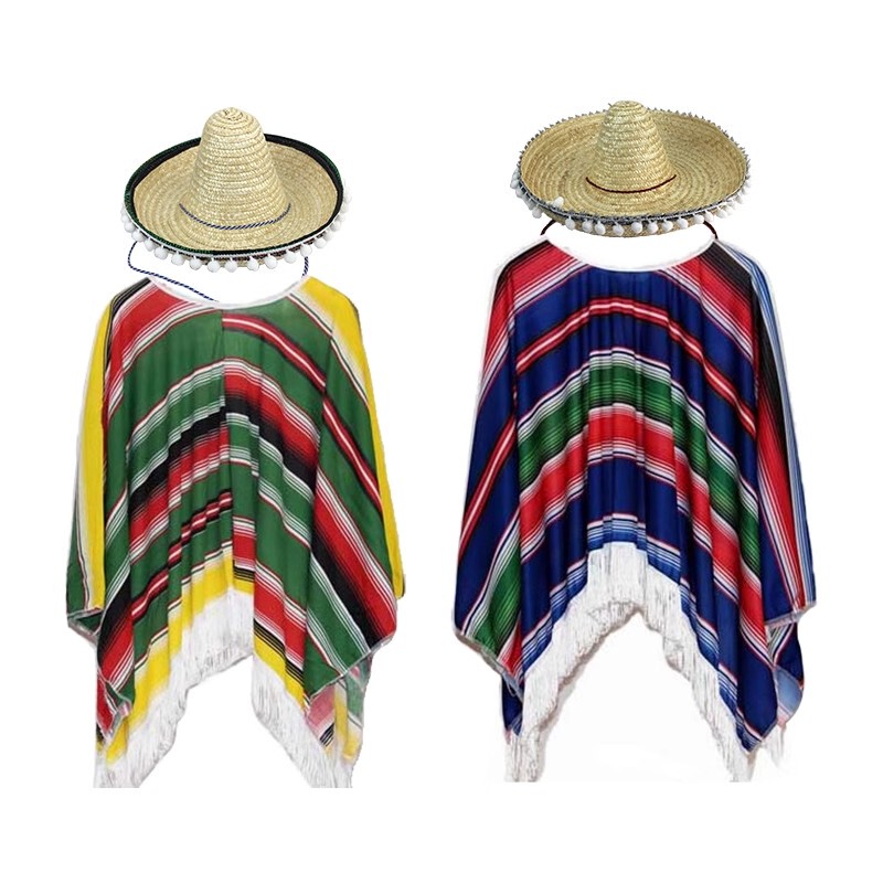 Children's Day Easter Costume Mexican Cape Ethnic Style Colorful Mexican Outfit Set with Hat