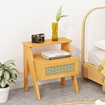 Simple modern extremely narrow bedside table cream style storage small solid wood light luxury high-end multifunctional sofa side cabinet