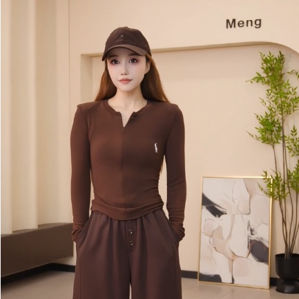【Mengmeng Gaoding Chunyinjia】Zipper Embroidered Long Sleeve T-Shirt for Women, Slimming Long Sleeve Top T90080 【Mengmeng Gaoding Chunyinjia】Zipper Embroidered Long Sleeve T-Shirt for Women, Slimming Long Sleeve Top T90080
