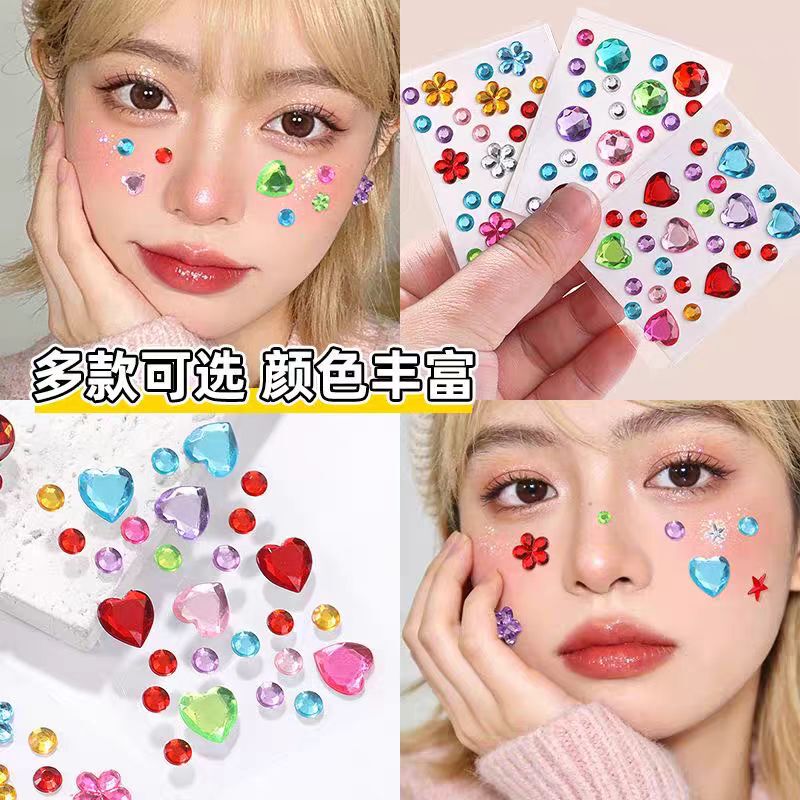 Mini Colorful Rhinestone Stickers for Face Decoration, Self-Adhesive Diamond Face Stickers, Stage Makeup Accessories Mini Colorful Rhinestone Stickers for Face Decoration, Self-Adhesive Diamond Face Stickers, Stage Makeup Accessories