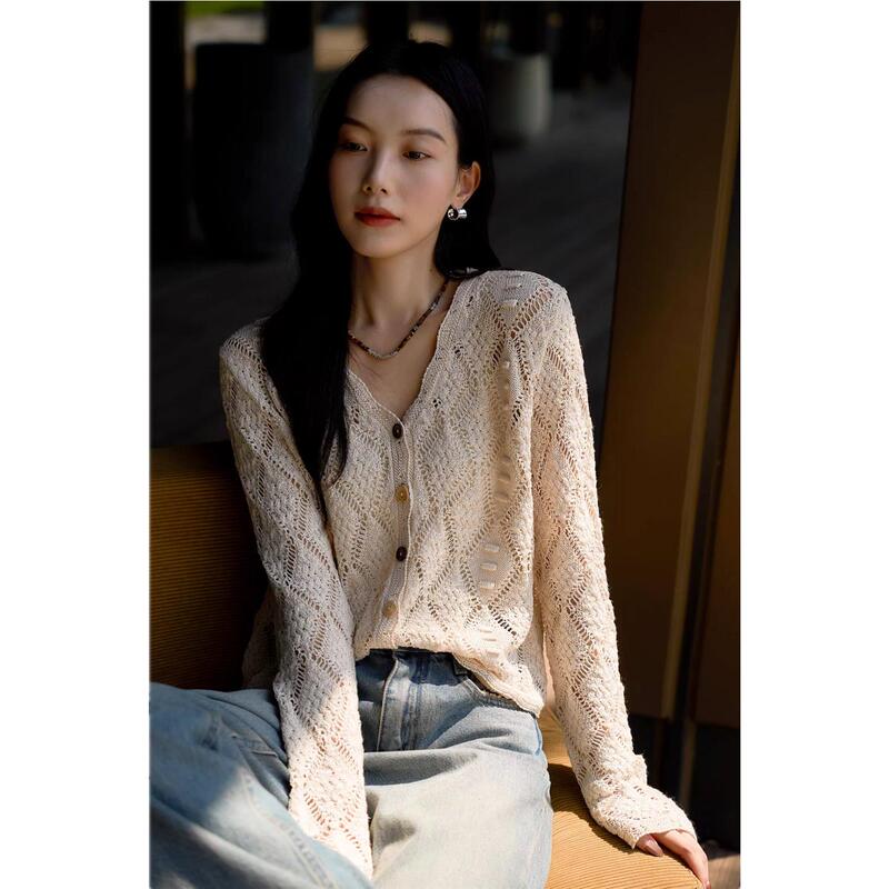 Korean Style Lazy Hollow-Out Thin Sun-Protective Knitted Cardigan for Women, Summer Loose Diamond-Patterned Washi Yarn Air-Conditioning Jacket Korean Style Lazy Hollow-Out Thin Sun-Protective Knitted Cardigan for Women, Summer Loose Diamond-Patterned Washi Yarn Air-Conditioning Jacket