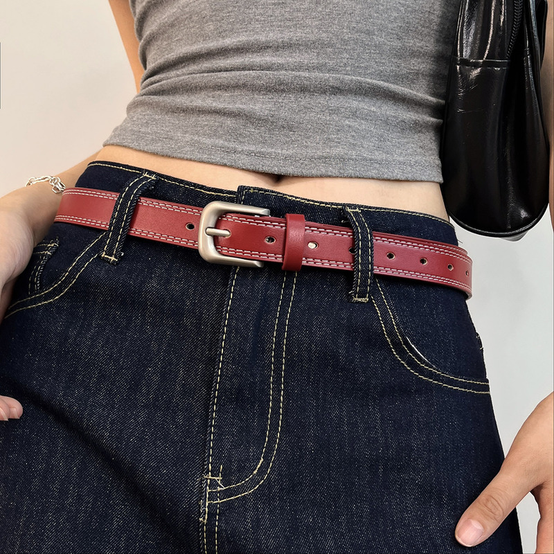 Niche High-End Leather Belt for Women 2026 New Style Hot Girl Punk Style Red Women's Belt for Dresses and Jeans Niche High-End Leather Belt for Women 2026 New Style Hot Girl Punk Style Red Women's Belt for Dresses and Jeans