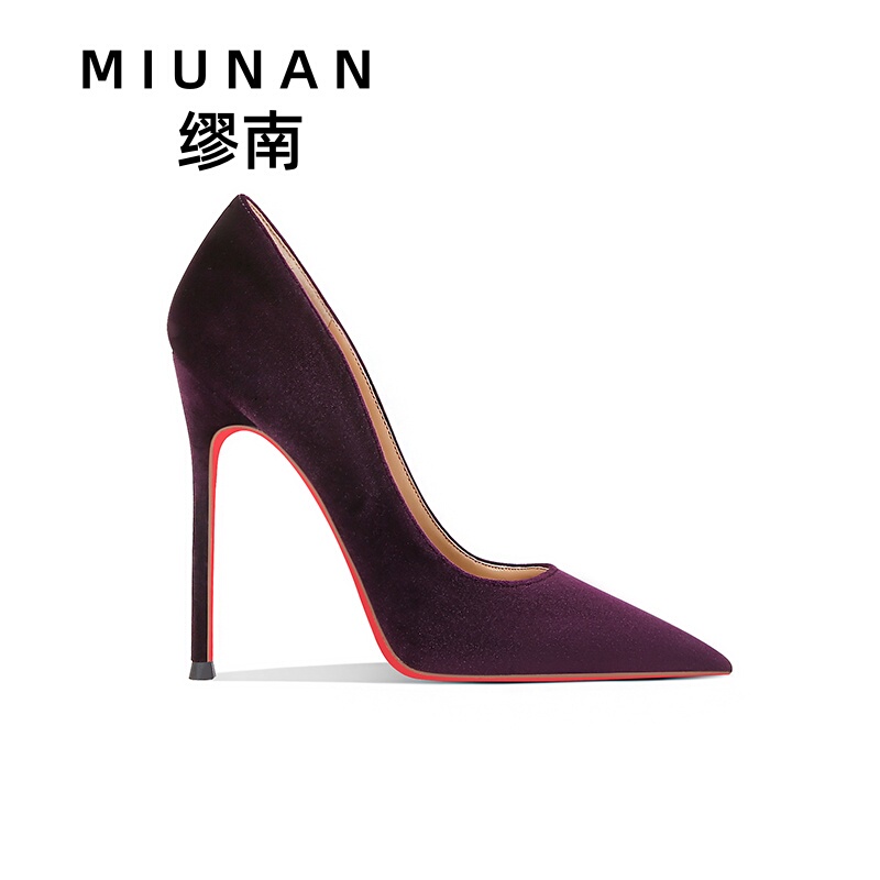 Miaonan Large Size Suede High Heels for Women, 2026 Hot Style, Stylish Stiletto Heels with Red Soles, Comfortable and High-End Feel