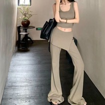 Small person outfit set hot girl slim short camisole top women summer flared casual pants two-piece set