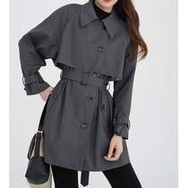Gray trench coat for women 2024 stylish and stylish Korean style new British style casual loose long coat