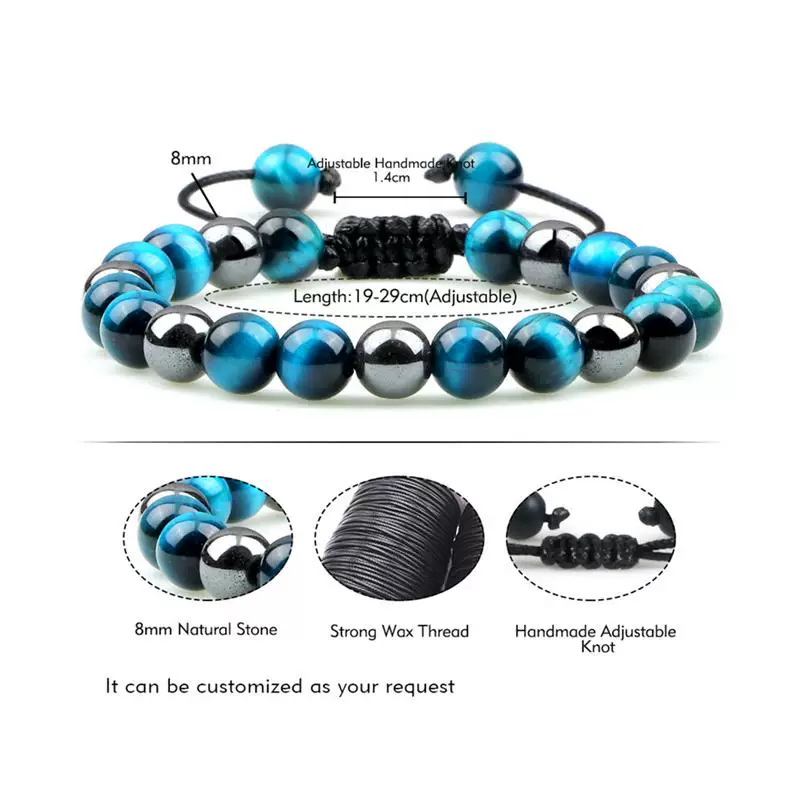 2PCS Hematite Tiger Eye Beads Bracelets Handmade Adjustable