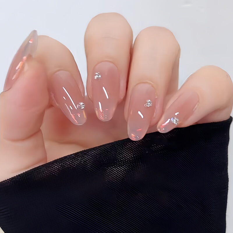 Aurora French-Style Water-Gloss Blush Gradient Medium-Length Press-On Nails in Nude Color That Enhance Complexion with Crushed Diamonds, High-End Gentle Temperament Nail Art Aurora French-Style Water-Gloss Blush Gradient Medium-Length Press-On Nails in Nude Color That Enhance Complexion with Crushed Diamonds, High-End Gentle Temperament Nail Art